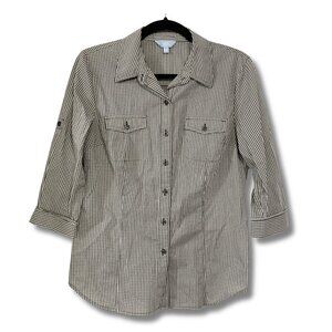 DENVER HAYES Sage grey white gingham roll tab shirt ~ MEDIUM camp outdoor top